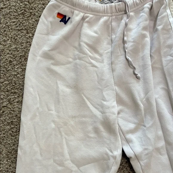 Aviator Nation White Track Joggers with Tan Side Stripes - Picture 4 of 5